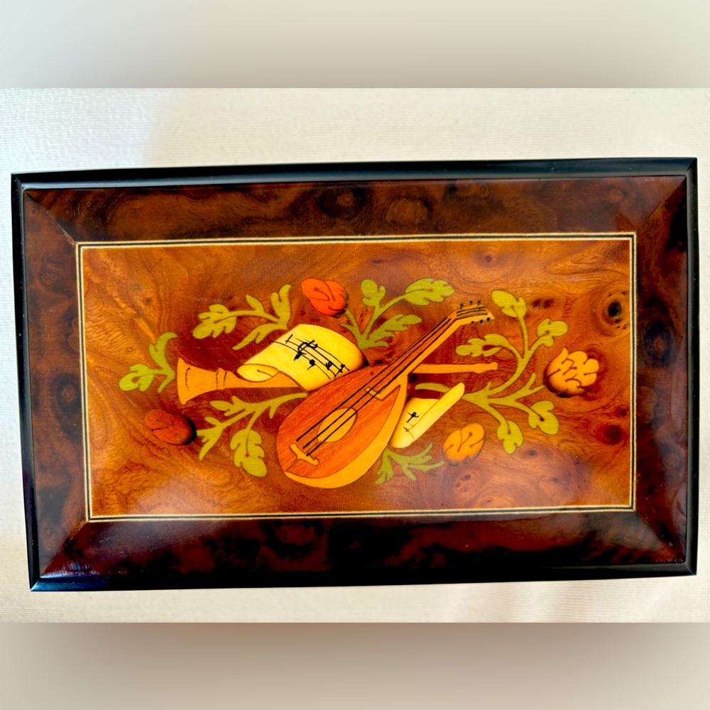 Vintage Reuge Swiss Wooden Music Jewelry Box plays Waltz of the Flowers